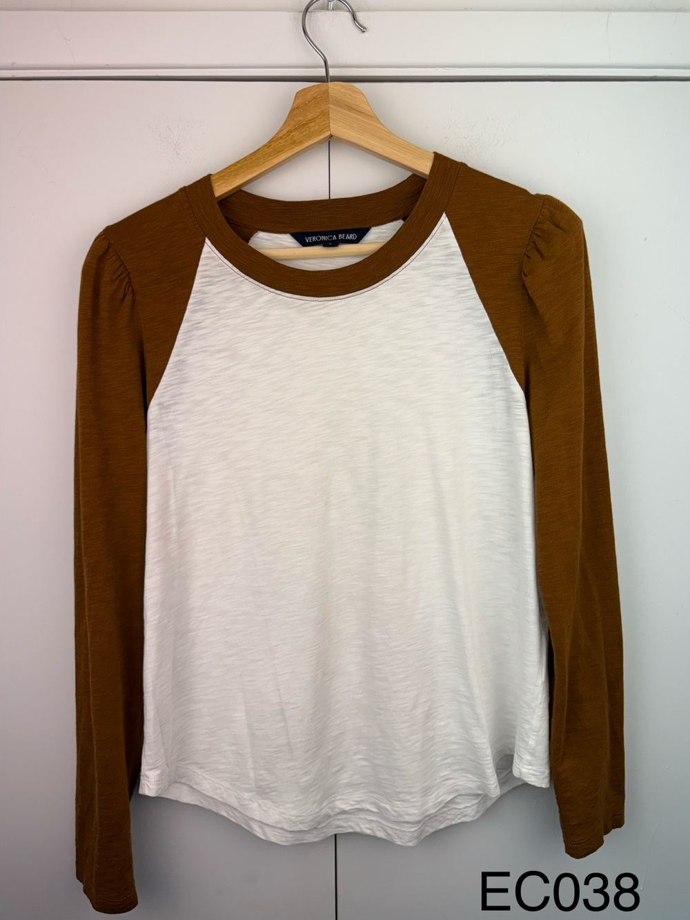 Veronica Beard Mason Baseball Tee White Brown Size M